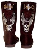 Tall Faux Shearling Sheepskin Boots w/ "Angel" & "Devil" Embroidered Patch
