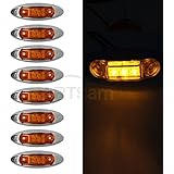 Partsam 8x Universal Waterproof Side Marker Light 3 LEDs Amber Lens w/Chrome Housing