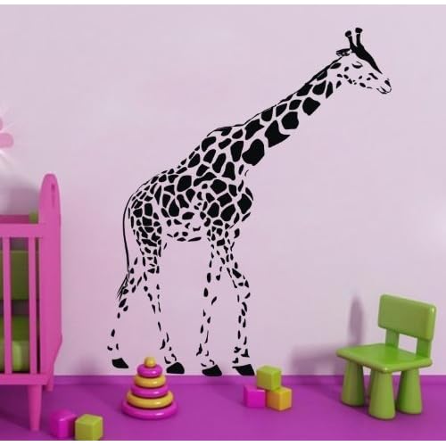 Black Giraffe Wall Decal for Kids Bedroom Cartoon Animals Graphic Wall Sticker Decor DIY Wallpaper for Children Playroom Vinyl Wall Decal Home Room Design Mural Art - Size 23.6 X 47.2