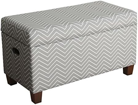 HomePop Cameron Storage Bench, Gray and white chevron print