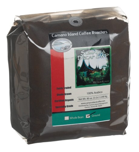 Camano Island Coffee Roasters Sumatra, Medium Roast, Decaf, Ground, 5 Pound Bag by Camano Island Coffee Roasters