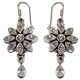 Gift for Girls - Silver Dangle Earings Gift of Love & Zircon Gemstone Indian Style 1.75 inches