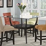 Counter Height Dining Table with Glass Top Cappuccino Finish