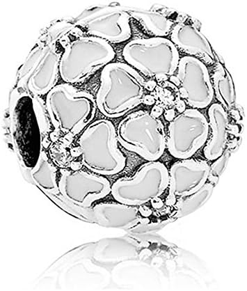 925 Sterling Silver Cherry Blossom Clip Charm with White Enamel
