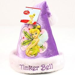 Kids 3-9 Disney Tinker Bell Velour Santa Christmas Hat Purple with White
