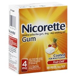 Nicorette Stop Smoking Aid, 4 mg, Gum, Fruit Chill 100 pieces