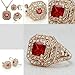 Yoursfs 18k Rose Gold Plated Vintage Ruby Necklace and Ring and Earring Bridal Jewelry Sets