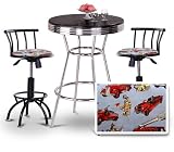 Chrome Bar Table 2 Black Adjustable 24-29 Fireman Blue Fabric Seat Barstools