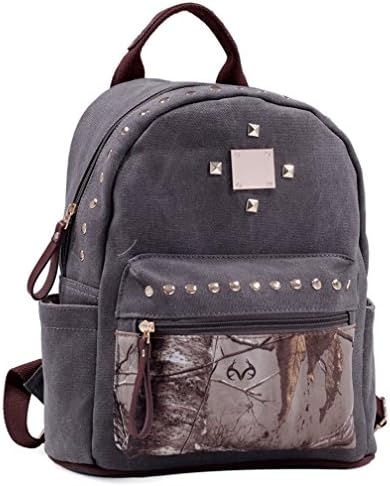 Dasein in Realtree Studded Canvas Zip Around Camouflage Backpack Purse - XG Camouflage/Grey