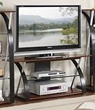 Entertainment Center Tv Stand with 5mm Tempered Glass in Walnut Wood Finish ....