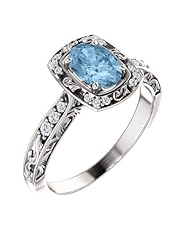18K White Gold 7.00x5.00mm Oval Cut Sky Blue Topaz and Diamond Ring -- LIFETIME WARRANTY