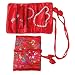 Silky Brocade Jewelry Travel Organizer Roll Pouch - Ruby Red
