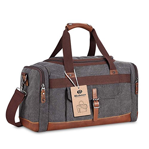 BLUBOON Duffel Bags Canvas Leather Vintage Travel Overnight Bag 18.9