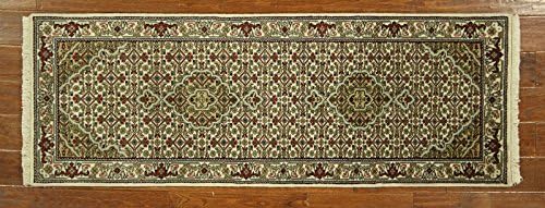 Manhattan Rugs New Original Tabriz Hand Knotted Wool-Silk 2 ft. X 6 ft. Ivory Tribal Design Rug H5191