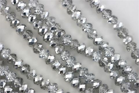 Chinese Crystal Glass Beads Faceted Rondelle 8mm Clear with Silver Coating [18 inch strand] (3652)