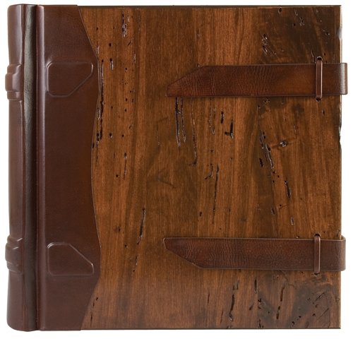 Rustic Wood with Genuine Italian Leather Spine, Photo Album, Wedding Album, Scrapbook, Dual Leather Latch Closures, Gift Boxed, 50 Ivory Sheets, 14x14"