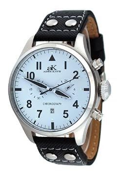 Adee Kaye #AK7234-M Men's Leather Band Classic Retro Chronograph Watch
