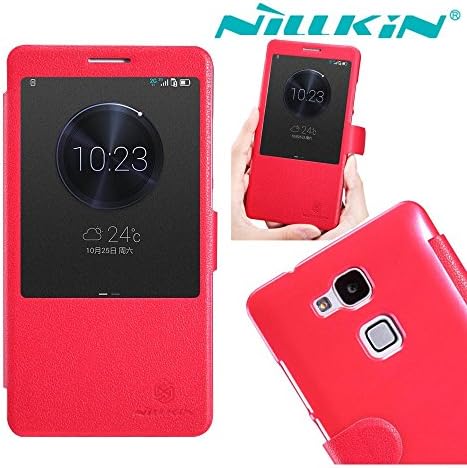 Huawei mate7 case WASON@ Fresh Smart Wake up / Sleep View Window Side Flip Pu Leather Cover Pc Hard Case Shell Compatible for Huawei mate 7 (Fresh Red)