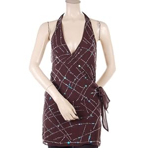 BCBG MAHOGANY SILK BEADED MINI HALTER DRESS NEW 12