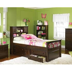 Full Size Captain's Bed with Underbed 4 Storage Drawer Chest Antique Walnut Finish by Atlantic Furniture