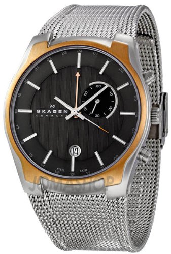 Skagen Denmark Mens Watch GMT/Alarm & Rose Gold Accents #853XLSRM