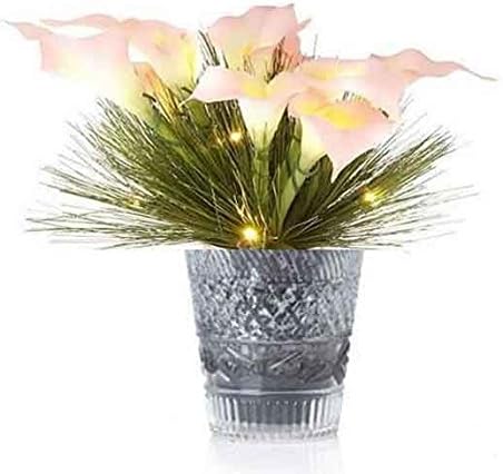 Pink Calla Lily Evergreen Pine with Pre-lit Lights LEDs Flower Silver Vase