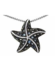 Original Star K (tm) Starfish Pendant With Round Simulated Blue Topaz in 925 Sterling Silver