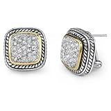 Ultimate Glamour: Designer Inspired Sterling Silver Cable Style Two-Tone Stud Earrings with CZ Diamonds