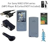 6 Items Accessories Bundle Kit for Sony Walkman NWZ-S764 MP3 Player: Includes Clear/White Silicone Case, LCD Screen Protector, USB Wall Charger, USB Car Charger, 2in1 USB Cable and Light Blue Fishbone Style Keychain