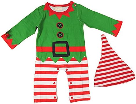 Baby Babies Santa's Elf Costume Baby Christmas suits leotard Santa hat Jumpsuit climbing clothes Rompers Hat Set 100% Cotton 1 Peice Christmas