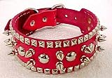 19 Inch Red Leather Spiked / Studded Dog Collar