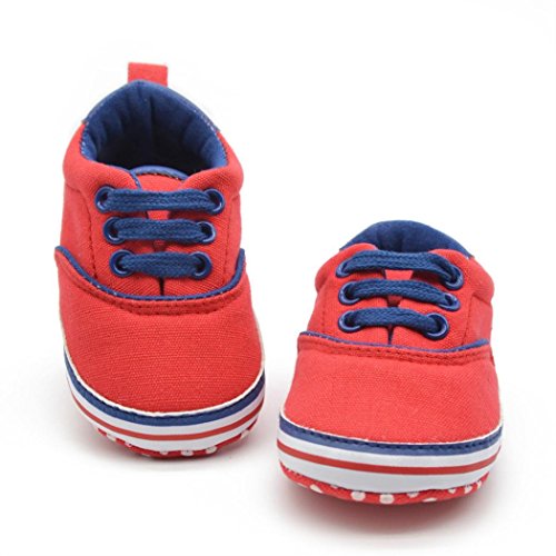 DZT1968® Unisex Baby Canvas Soft Sole Casual Sports Shoes Prewalker Sneaker (9~12 Months, Red)