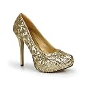 Sequin Stiletto High Heel Platform Pump Light Gold