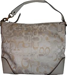 Women's Coach Purse Handbag Optic Signature Sara Shoulder Tote White/Khaki