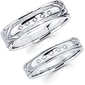 Carved Design 14K White Gold His and Hers Wedding Rings