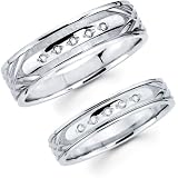 51bbRFXtzmL. SL160  Carved Design 14K White Gold His and Hers Wedding Rings Reviews
