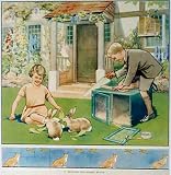 1930's British Mending the Rabbit Hutch Vintage Children's Antique Advertising Poster
