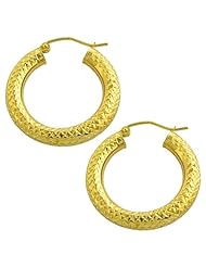 14 Karat Yellow Gold Diamond-Cut 4x25mm Tube Hoop Earrings