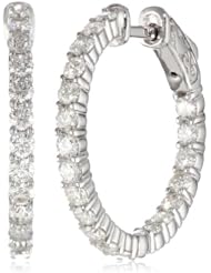 14kt White Gold Diamond Inside and Outside Shared-Prong Hoops, 2 Cttw (H-I Color, SI2-I1Clarity)