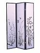 Black Frame 3-panel Screen W/ Floral & Bamboo Pattern