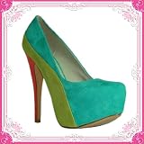 Women’s Qupid Green Suede Colorblock Stiletto High Heel Pumps (Penelope44x)