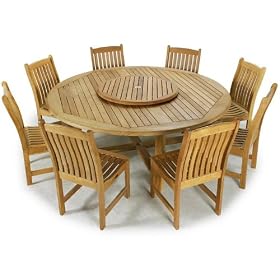 70020 9pc Buckingham Teak 6 foot Round Table Dining Set