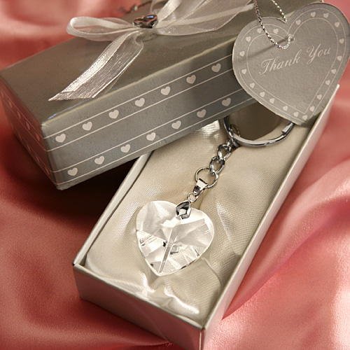 Chrome Key Chain with Crystal Heart Wedding Favors, 72