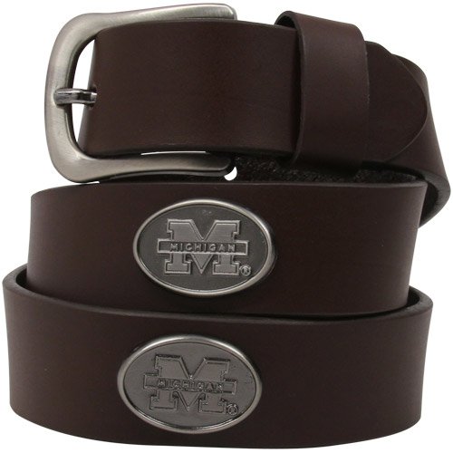 Michigan Wolverines Leather Belt - 100% Brown Leather