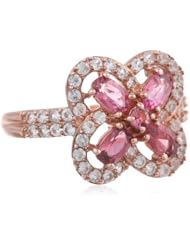 Rose Gold Plated Sterling Silver Pink Tourmaline and Created White Sapphire Ring, Size 7