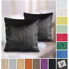2 x Streifen Damast MODERNE KISSENBEZ�GE -Farbe w�hlbar- 40 x 40 - SCHWARZ *Beautex*
