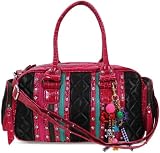 Ladies Black/Pink Diamante Studded Design Shoulder Handbag With Charm