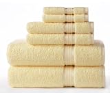 Ultra Soft Wash Cloth 12x12 Light Yellow - 100% Pure Luxury 650 gram Cotton with Rayon band - Oversized large crisp and highly absorbent ideal for every day use - Image shown is 2 hand towels, 2 wash cloths, 2 bath towels - each item is sold separately - this is not sold as a set