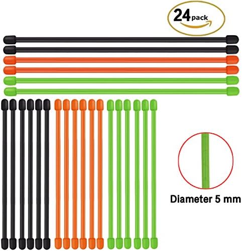 Twist Ties, 24Pcs (Diameter-5mm , 6 Inch and 12 Inch) Reusable Gear Ties Assorted Colors Black,Green,Orange (5MM-24PCS)