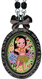 Classic Hardware Victorian Small Bow Frame Black Pendant Necklace Hula Girl Art by Lisa Petrucci 17